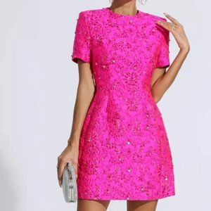 CATCHALL Astrid Pink Jacquard Floral Mini Dress